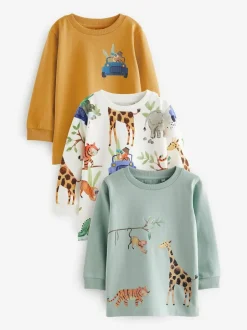Next Long Sleeve Animal Print Character T-Shirts 3 Pack (3mths-7yrs) Blue/Yellow Safari Online