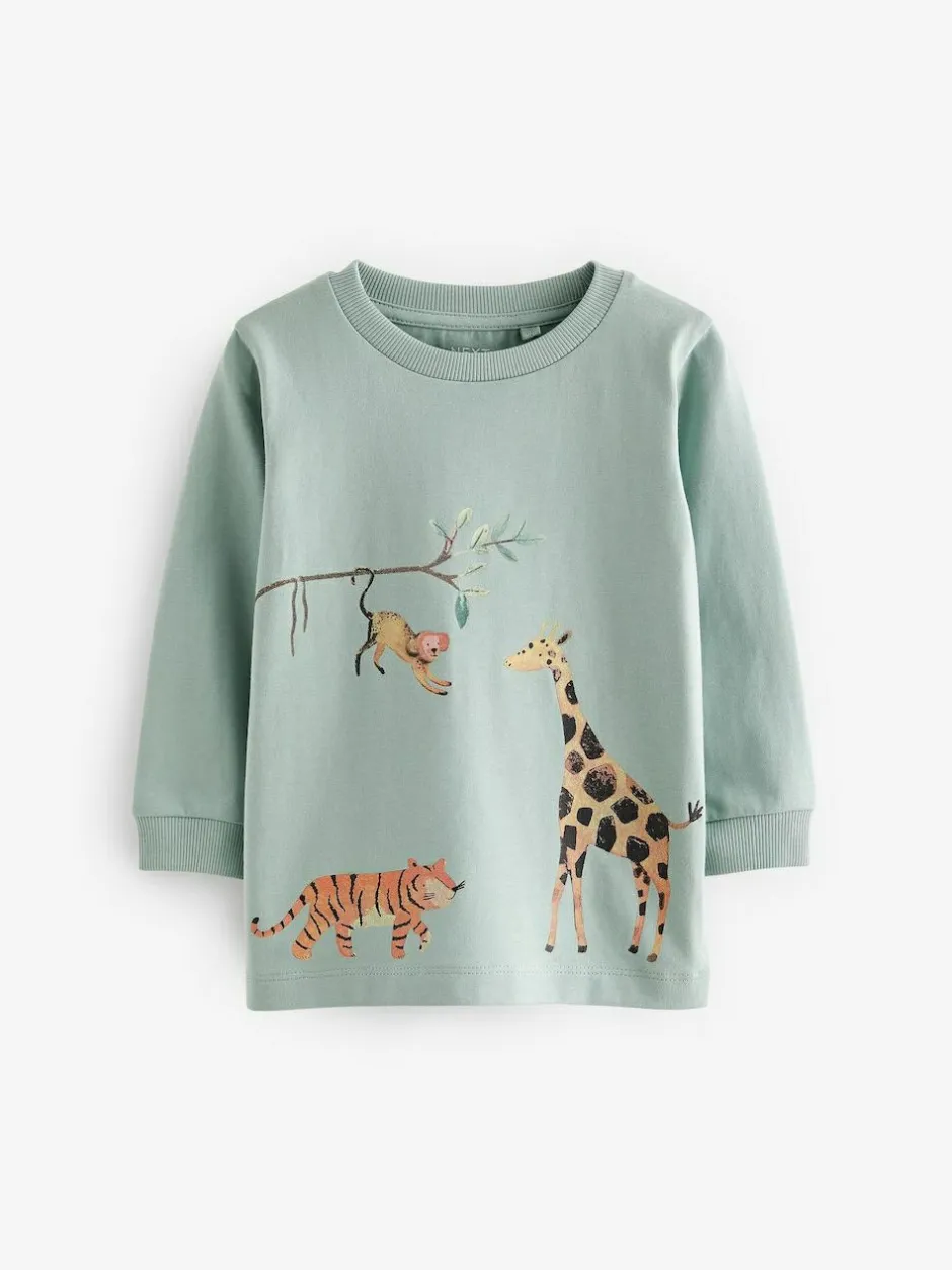 Next Long Sleeve Animal Print Character T-Shirts 3 Pack (3mths-7yrs) Blue/Yellow Safari Online