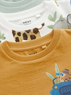 Next Long Sleeve Animal Print Character T-Shirts 3 Pack (3mths-7yrs) Blue/Yellow Safari Online