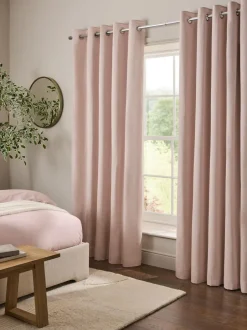 Next Cotton Sateen Blackout Thermal Eyelet Curtains Blush Pink New