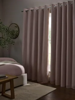 Next Cotton Sateen Blackout Thermal Eyelet Curtains Blush Pink New