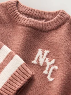 Next Blush Pink NYC Knitted Crew Neck Jumper (3mths-7yrs)