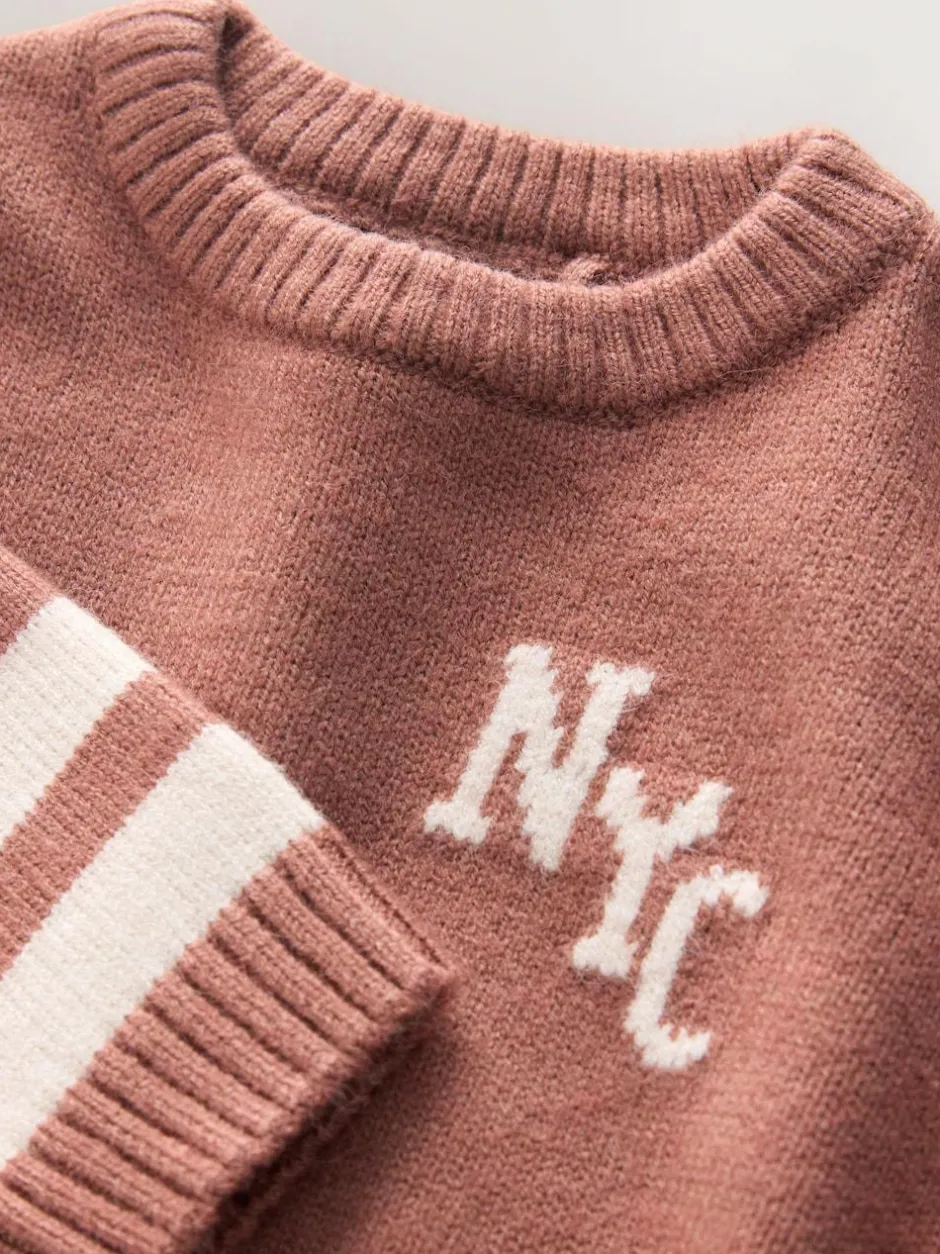 Next Blush Pink NYC Knitted Crew Neck Jumper (3mths-7yrs)