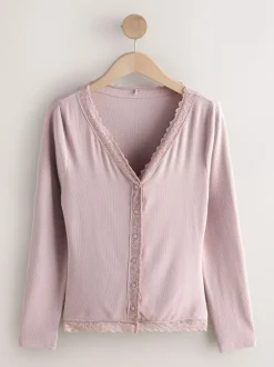 Next Blush Pink Thermal Base Layer Lace Trim Cardigan Discount