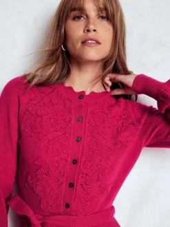 Boden Pink Lace Insert Knitted Midi Dress New