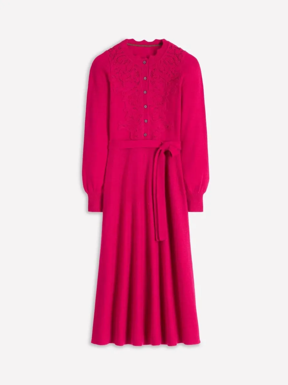 Boden Pink Lace Insert Knitted Midi Dress New