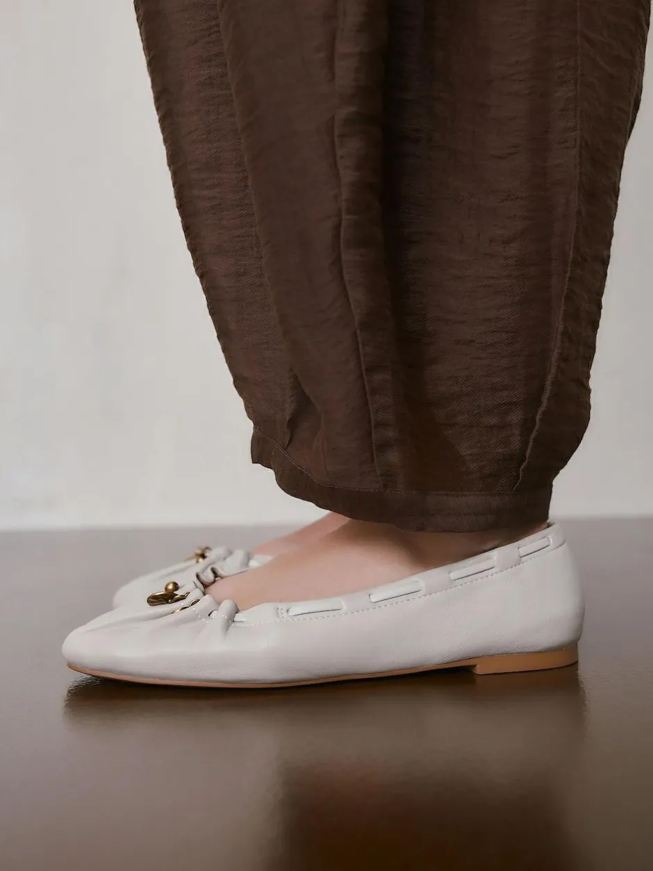 Next Forever Comfort® Leather Ruched Charm Ballet Flats Bone Discount