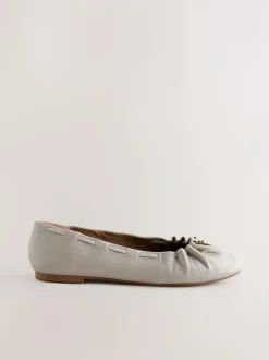 Next Forever Comfort® Leather Ruched Charm Ballet Flats Bone Discount