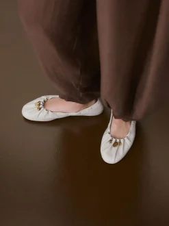 Next Forever Comfort® Leather Ruched Charm Ballet Flats Bone Discount