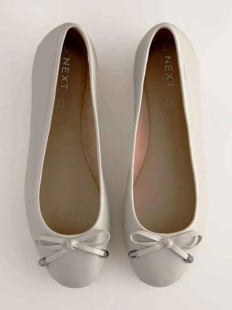Next Round Toe Leather Ballerina Shoes Bone Hot