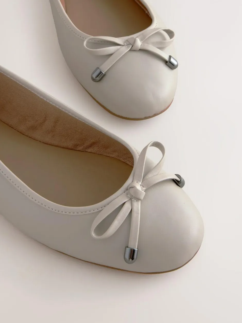 Next Round Toe Leather Ballerina Shoes Bone Hot