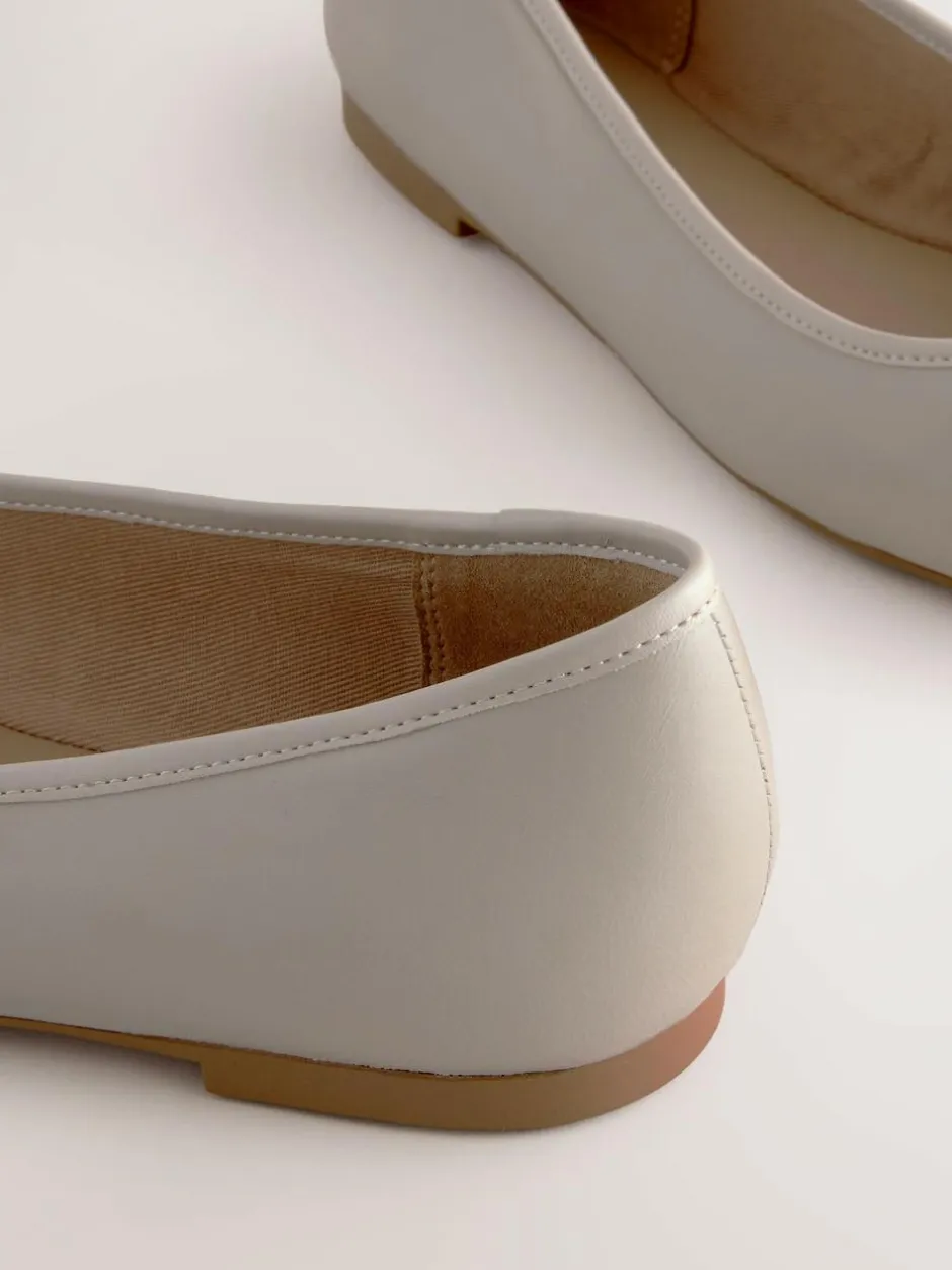 Next Round Toe Leather Ballerina Shoes Bone Hot
