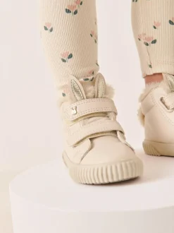 Next Bone White Bunny Standard Fit (F) Touch Fasten Strap High Top Trainers Hot