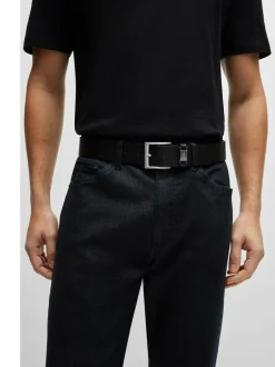 BOSS Brushed Metal Leather Belt Black New