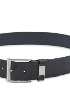 BOSS Brushed Metal Leather Belt Black New