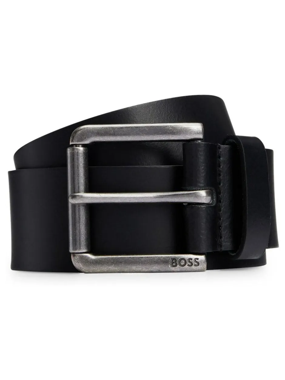BOSS Joris Leather Belt Black Grey Discount