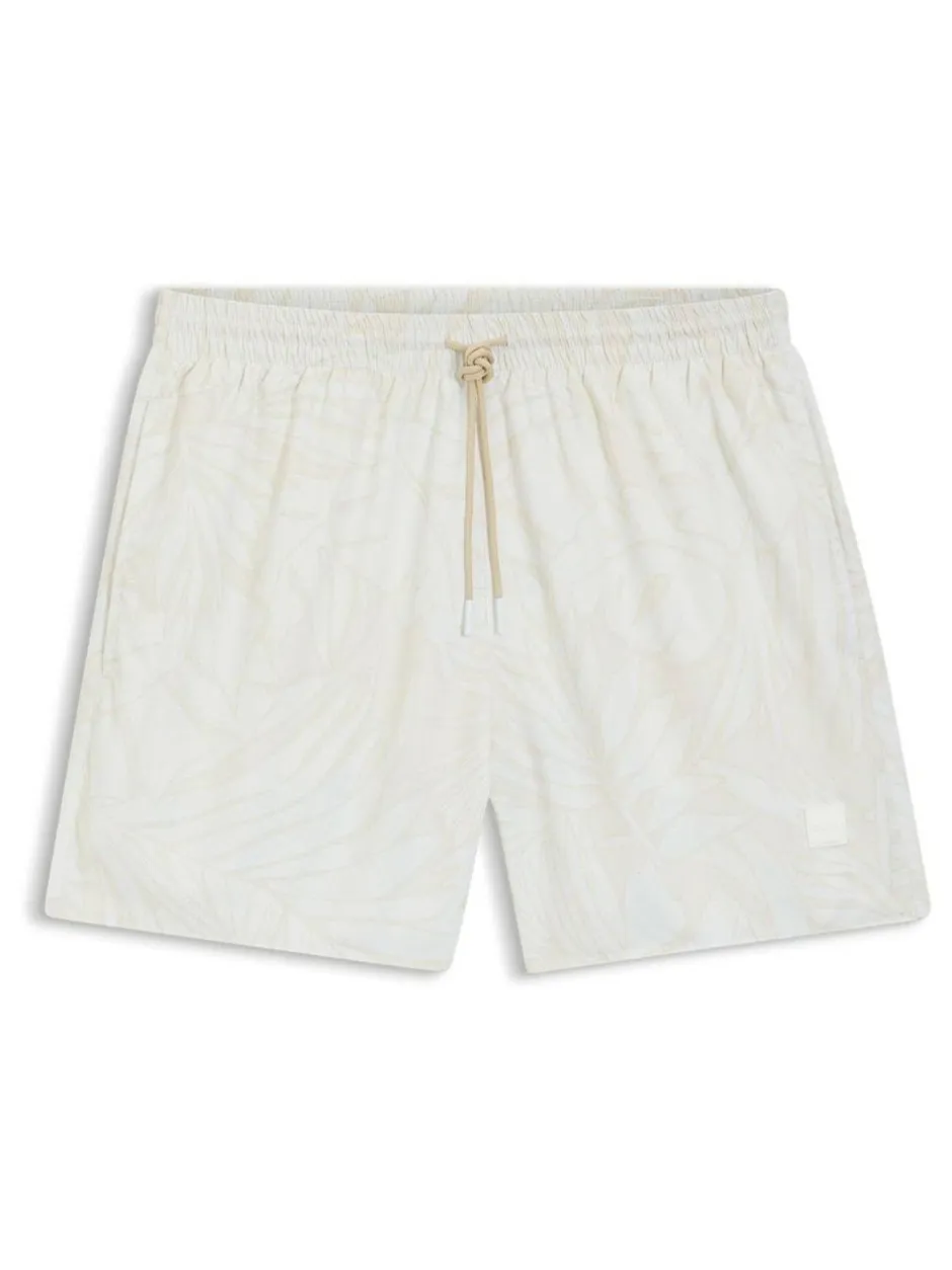 BOSS Piranha Printed Swim Shorts Cream New