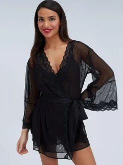 Boux Avenue Black Mallory Mesh Kimono Robe