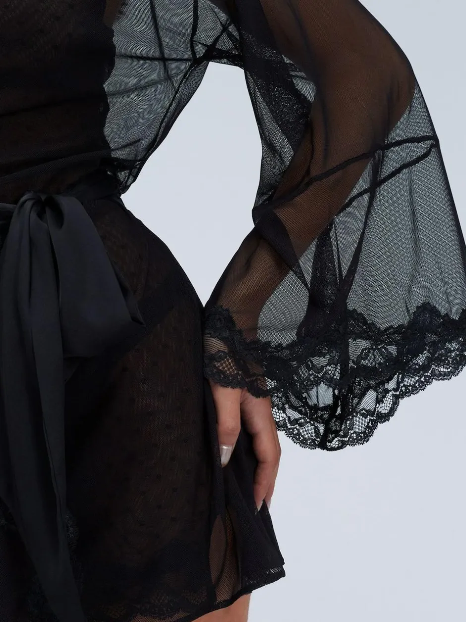Boux Avenue Black Mallory Mesh Kimono Robe