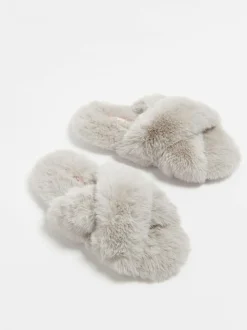 Boux Avenue Cross Band Slippers Light Grey Hot