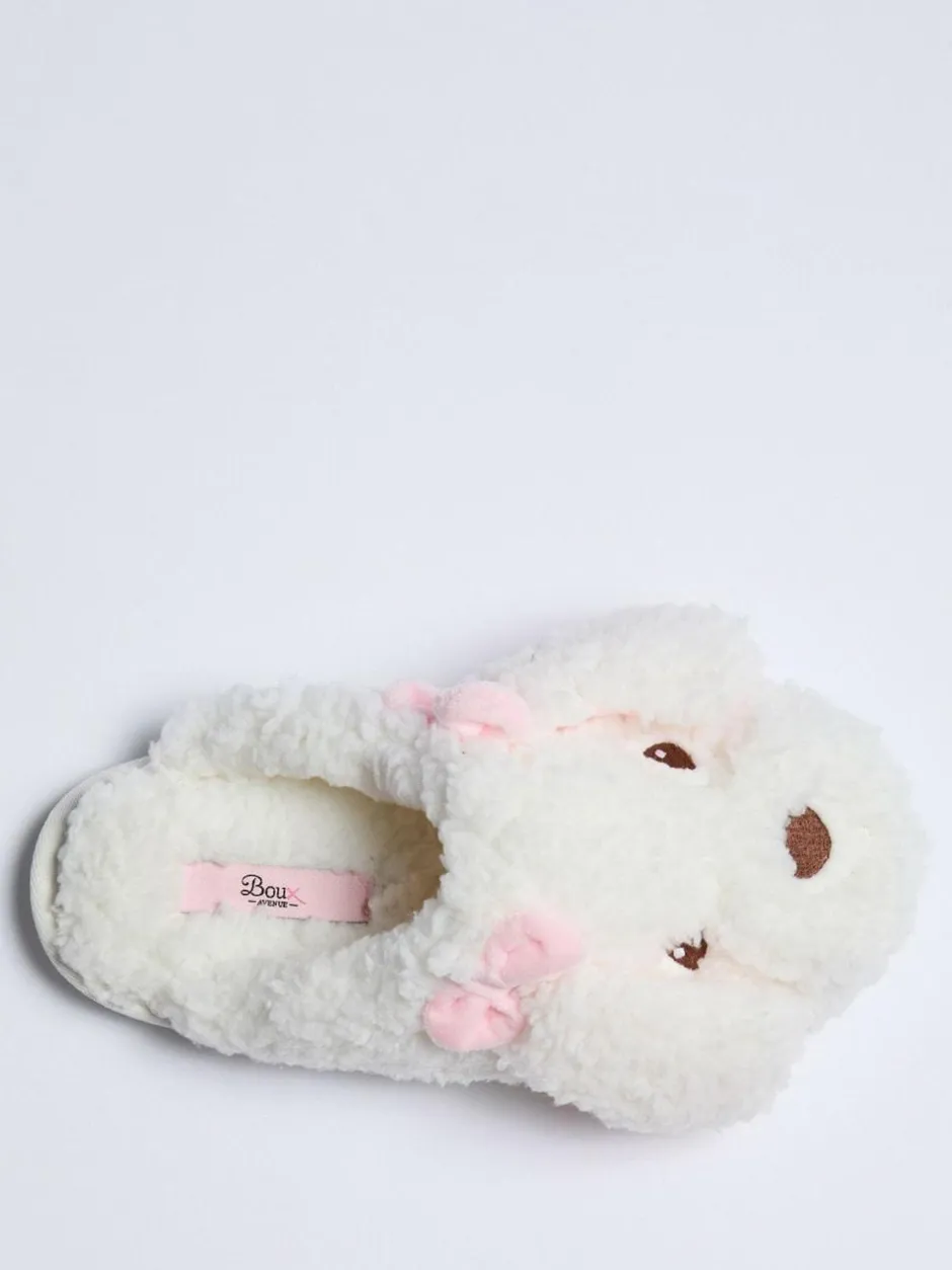 Boux Avenue White Dog Borg Mules Clearance
