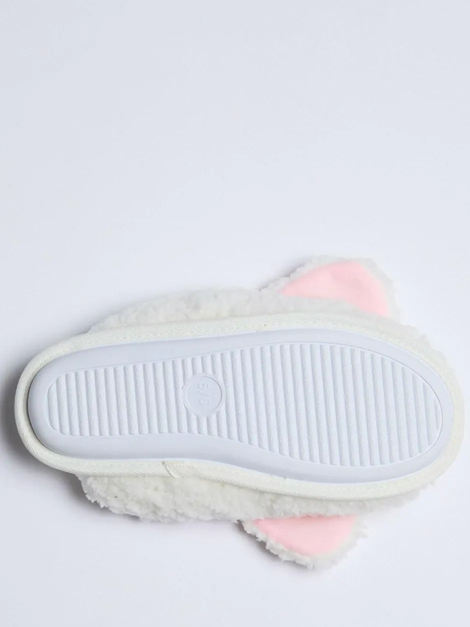Boux Avenue White Dog Borg Mules Clearance