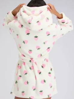 Boux Avenue White Fluffy Strawberry Short Dressing Gown Clearance