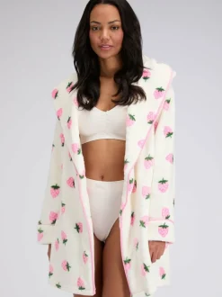 Boux Avenue White Fluffy Strawberry Short Dressing Gown Clearance