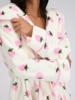Boux Avenue White Fluffy Strawberry Short Dressing Gown Clearance