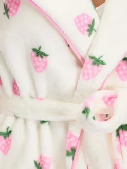 Boux Avenue White Fluffy Strawberry Short Dressing Gown Clearance