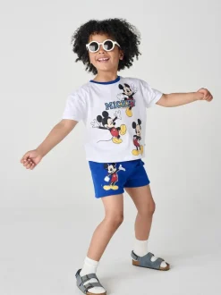 Brand Threads White & Blue Mickey Mouse 100% Cotton Top and Short Set Online