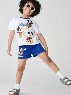 Brand Threads White & Blue Mickey Mouse 100% Cotton Top and Short Set Online