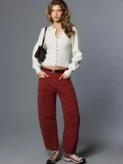 Next Double Pocket Barrel Jeans Brick Red Discount