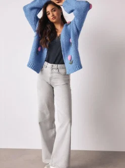 Next Bright Blue 3D Tulip Soft Touch Chunky Knit Cardigan Hot