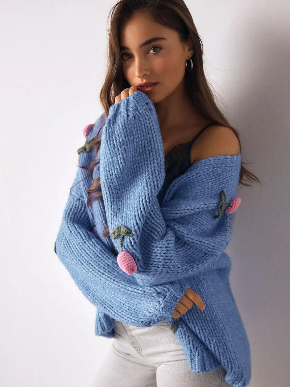 Next Bright Blue 3D Tulip Soft Touch Chunky Knit Cardigan Hot