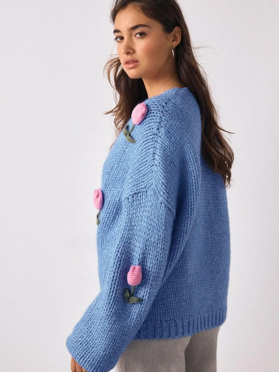 Next Bright Blue 3D Tulip Soft Touch Chunky Knit Cardigan Hot