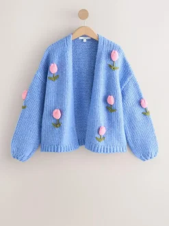 Next Bright Blue 3D Tulip Soft Touch Chunky Knit Cardigan Hot