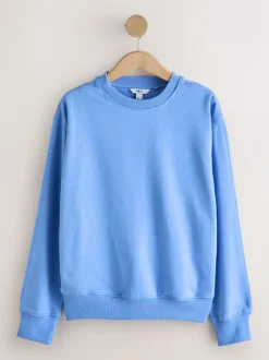 Next Relaxed Fit Essentials Longline Sweatshirt with Pockets Bright Blue Clearance