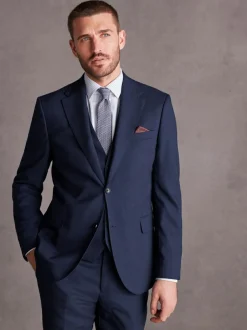 Next Slim Fit Signature Tollegno Italian Wool Textured Suit Jacket Bright Blue New