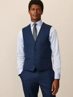 Next Bright Blue Textured Suit Waistcoat Outlet