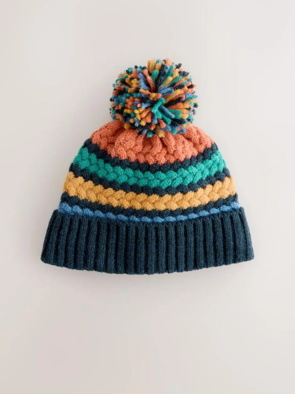 Next Bright Cable Stitched Baby Knitted Hat With Pom (0mths-2yrs) Outlet