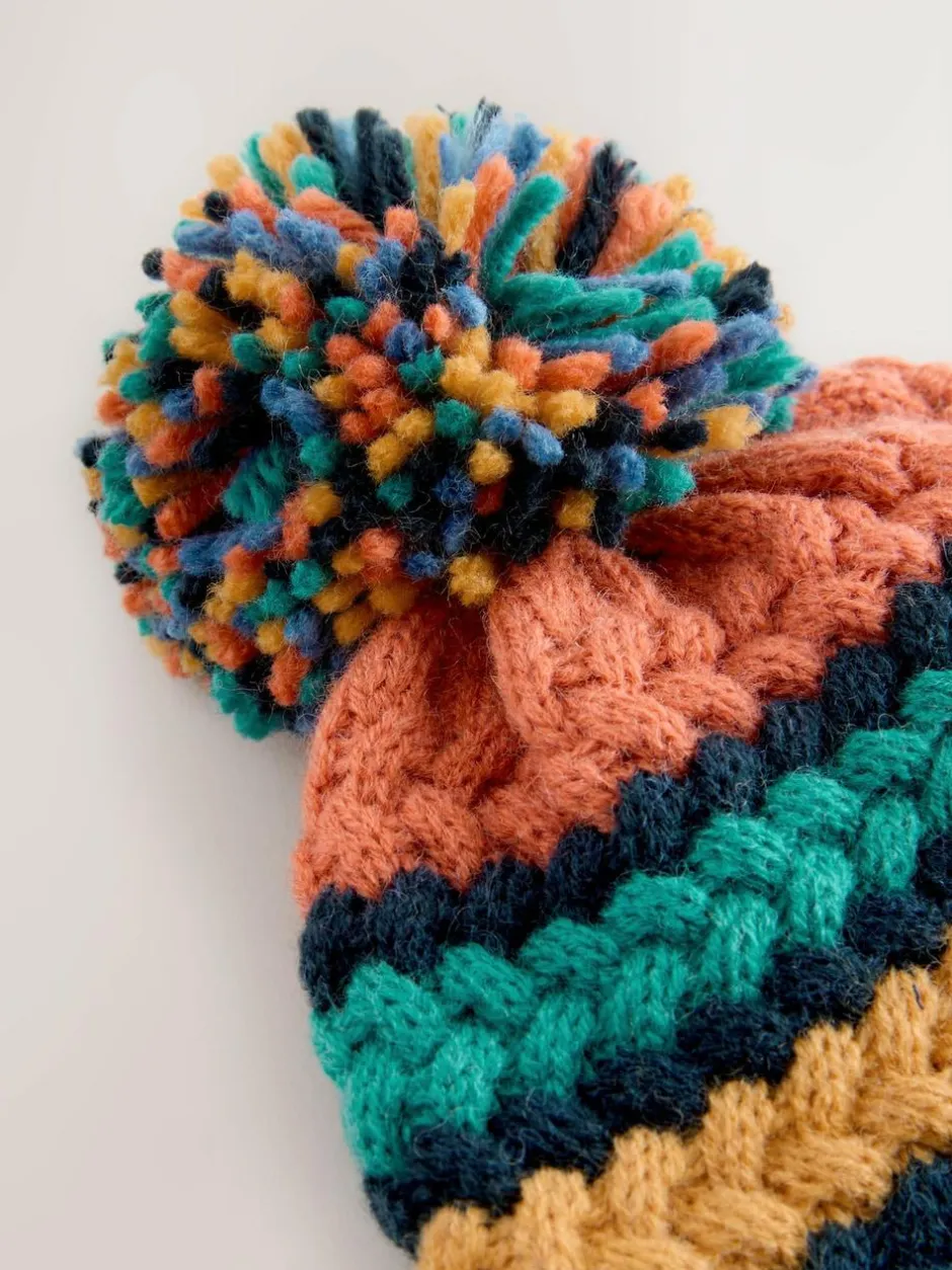 Next Bright Cable Stitched Baby Knitted Hat With Pom (0mths-2yrs) Outlet