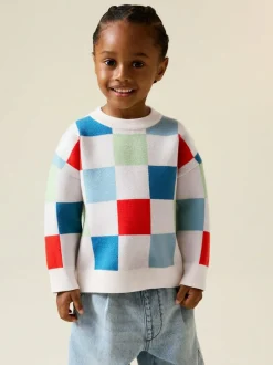 Next Bright Checkerboard Knitted Crew Neck Jumper (3mths-7yrs) New