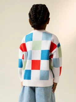 Next Bright Checkerboard Knitted Crew Neck Jumper (3mths-7yrs) New