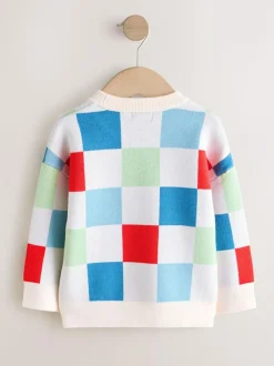 Next Bright Checkerboard Knitted Crew Neck Jumper (3mths-7yrs) New