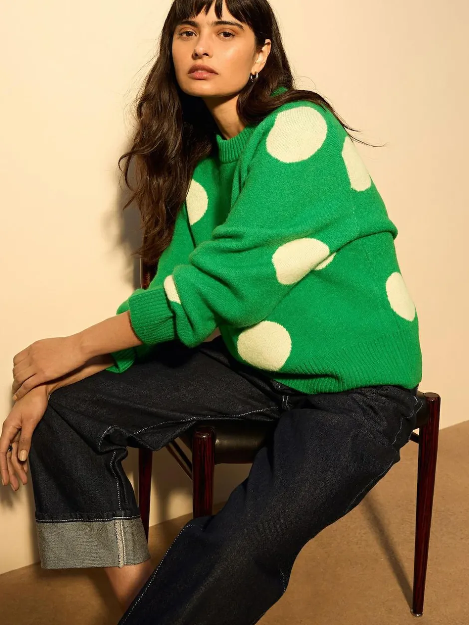 Next Bright Green Spot Crew Neck Knitted Jumper with Wool Online