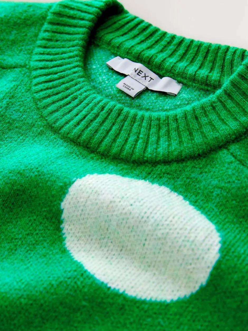 Next Bright Green Spot Crew Neck Knitted Jumper with Wool Online
