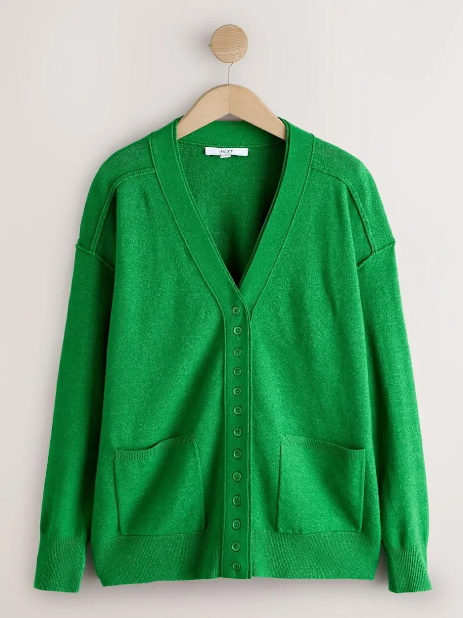 Next Bright Green Supersoft V-Neck Cardigan With Pockets New