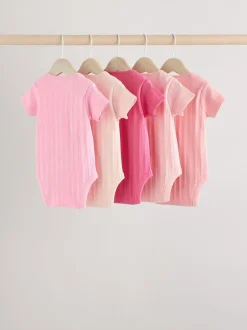 Next Bright Pink 5 Pack Short Sleeve Baby Bodysuits Outlet