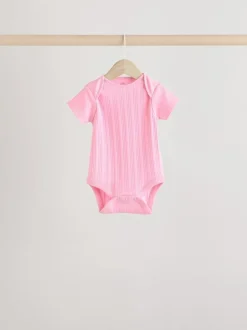 Next Bright Pink 5 Pack Short Sleeve Baby Bodysuits Outlet